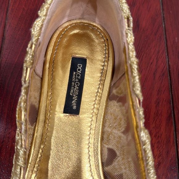 Dolce & Gabbana gold Lace Crystal Ballet Flats Loafers Shoes - Picture 2 of 8